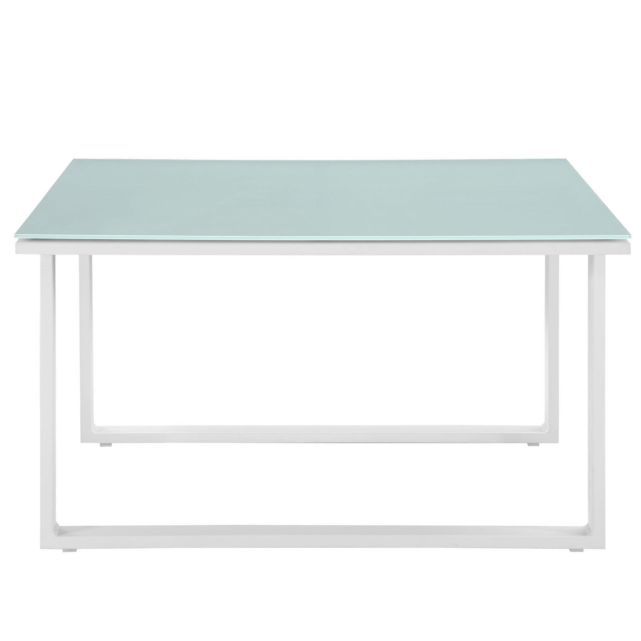 Fortuna Outdoor Patio Side Table, White Steel Glass