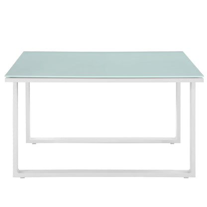 Fortuna Outdoor Patio Side Table, White Steel Glass