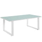 Fortuna Outdoor Patio Coffee Table, White Steel Glass