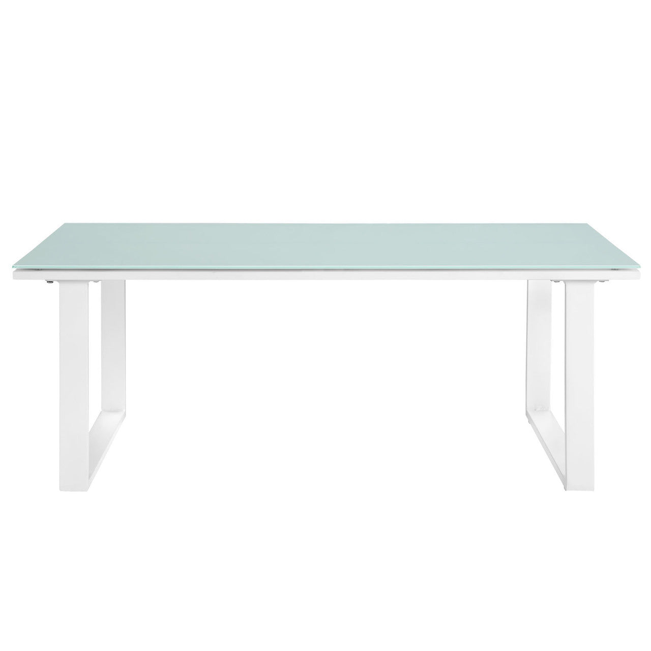 Fortuna Outdoor Patio Coffee Table, White Steel Glass