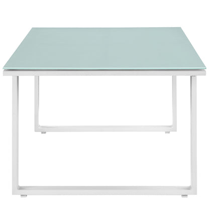 Fortuna Outdoor Patio Coffee Table, White Steel Glass