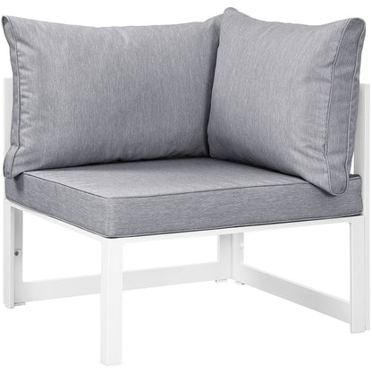 Fortuna Corner Outdoor Patio Armchair, White Grey Fabric Steel