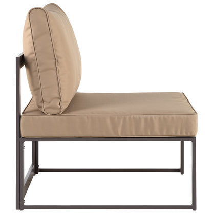 Fortuna Outdoor Patio Armless Chair, Brown Fabric Steel