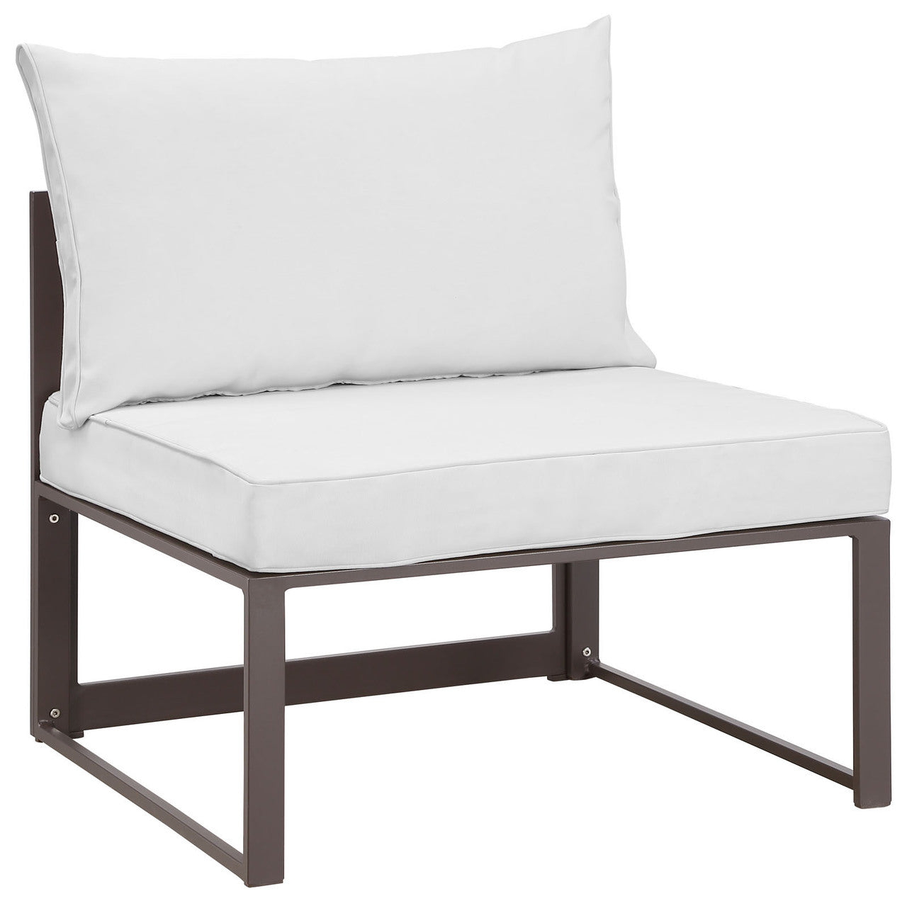 Fortuna Outdoor Patio Armless Chair, Brown White Fabric Steel