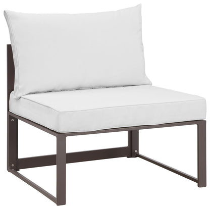 Fortuna Outdoor Patio Armless Chair, Brown White Fabric Steel