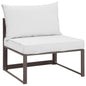 Fortuna Outdoor Patio Armless Chair, Brown White Fabric Steel