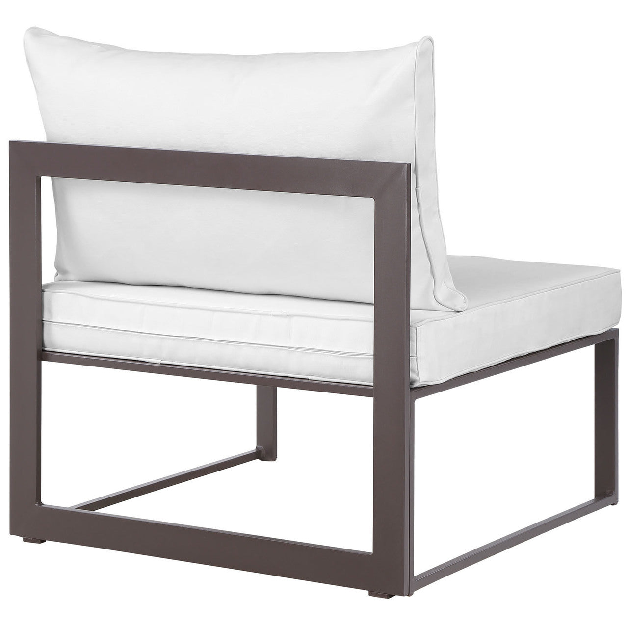 Fortuna Outdoor Patio Armless Chair, Brown White Fabric Steel