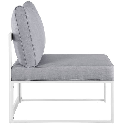 Fortuna Outdoor Patio Armless Chair, White Grey Fabric Steel