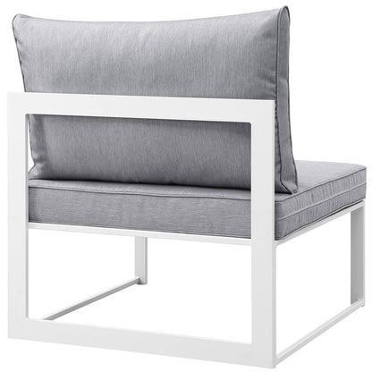 Fortuna Outdoor Patio Armless Chair, White Grey Fabric Steel