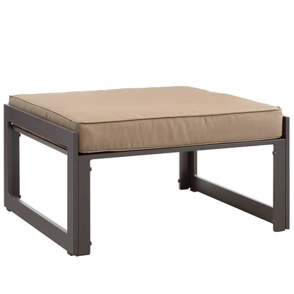 Fortuna Outdoor Patio Ottoman, Brown Fabric Steel