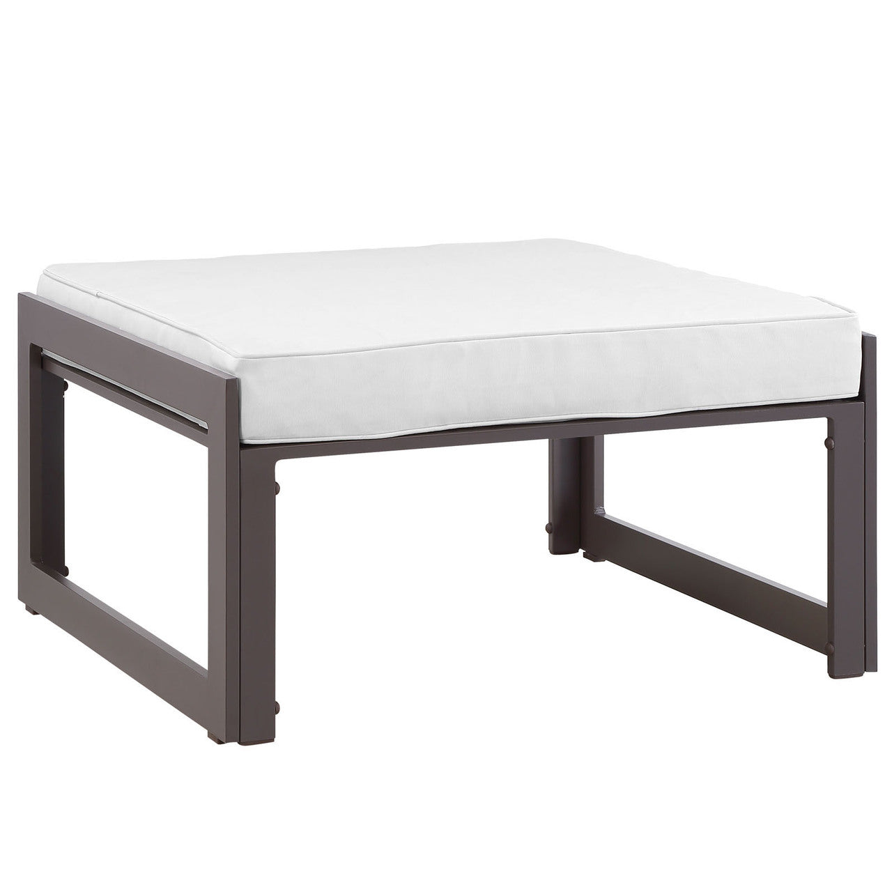 Fortuna Outdoor Patio Ottoman, Brown White Fabric Steel