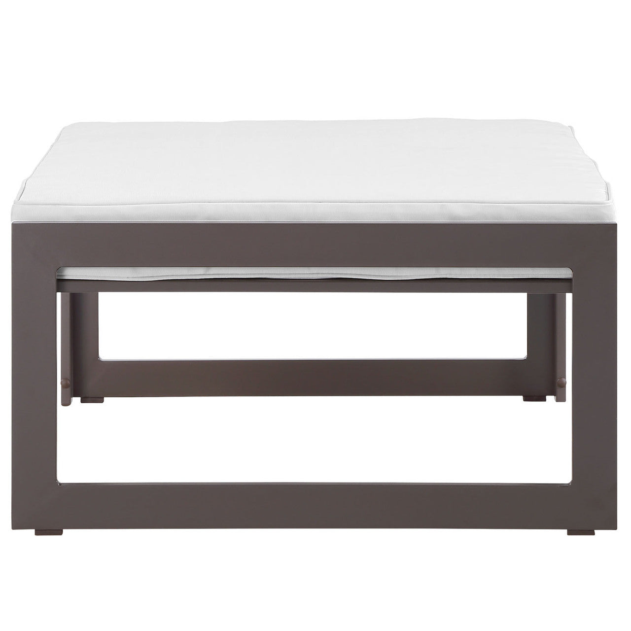 Fortuna Outdoor Patio Ottoman, Brown White Fabric Steel