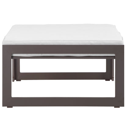 Fortuna Outdoor Patio Ottoman, Brown White Fabric Steel