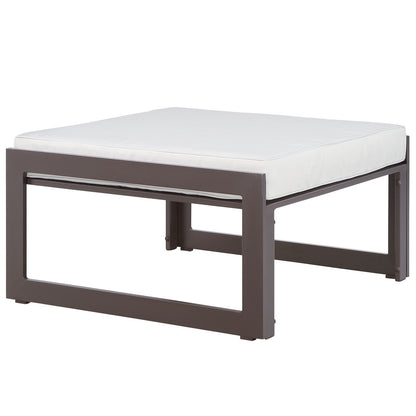 Fortuna Outdoor Patio Ottoman, Brown White Fabric Steel