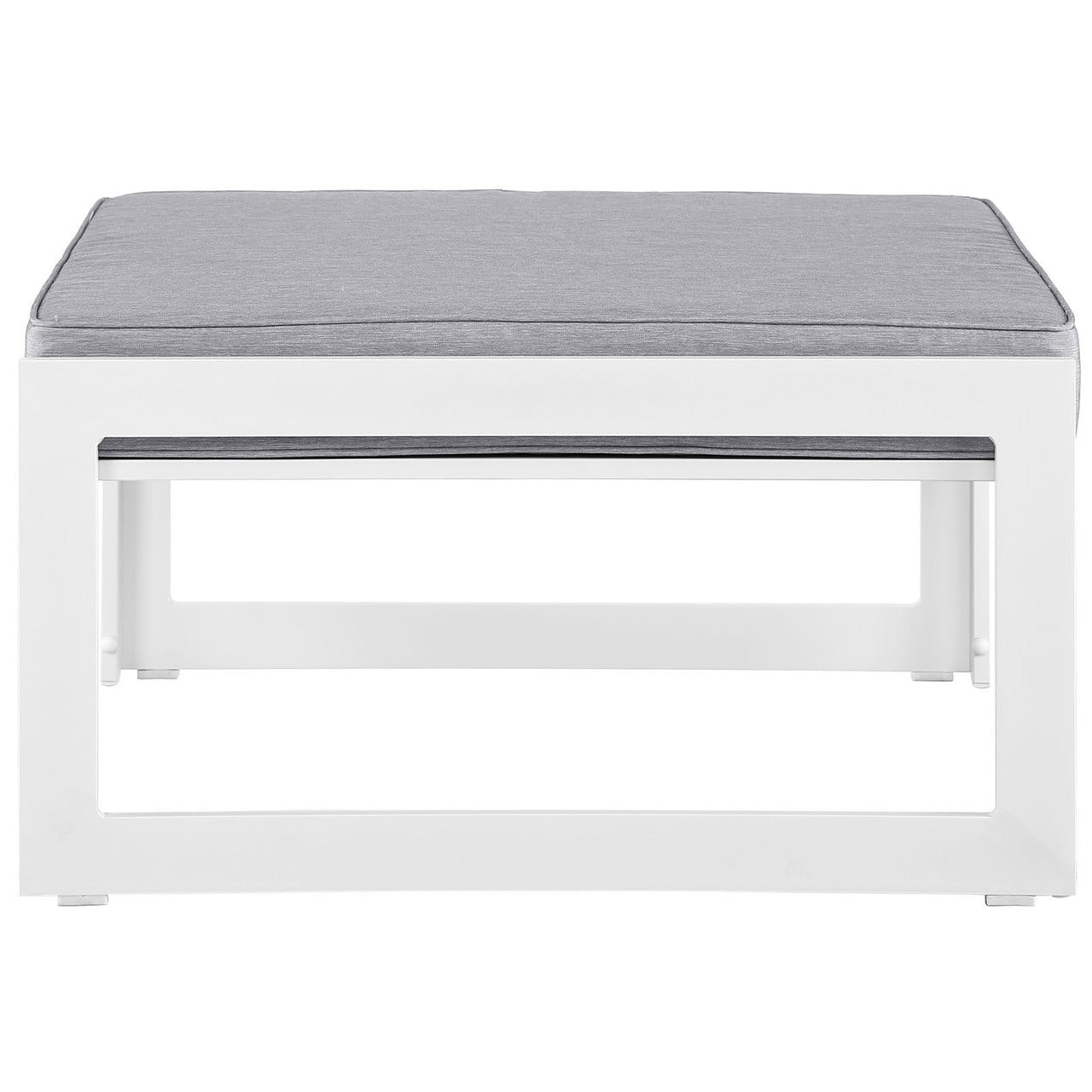 Fortuna Outdoor Patio Ottoman, White Grey Fabric Steel