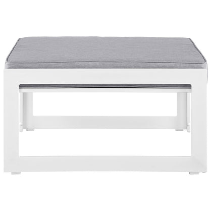 Fortuna Outdoor Patio Ottoman, White Grey Fabric Steel