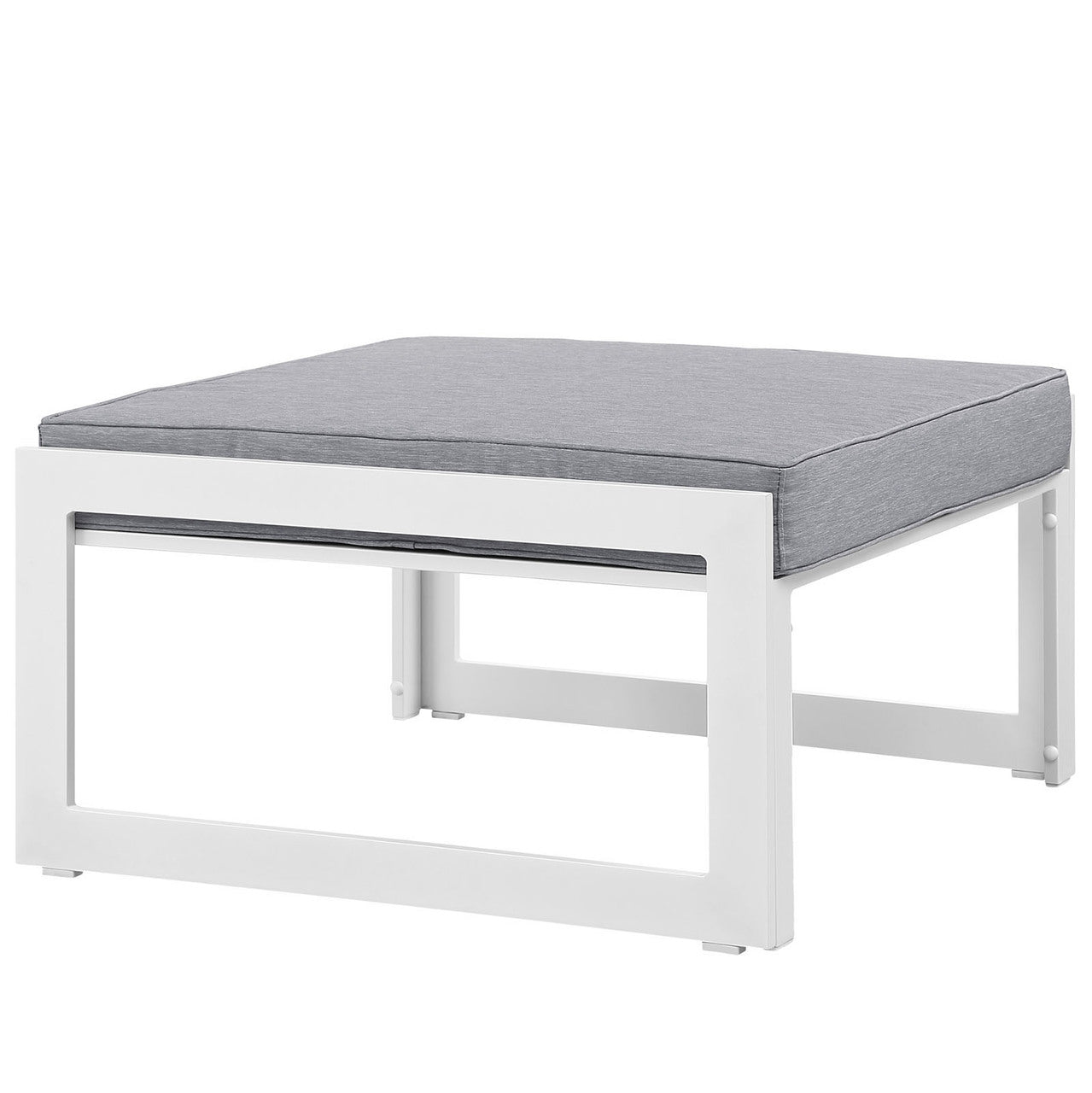 Fortuna Outdoor Patio Ottoman, White Grey Fabric Steel