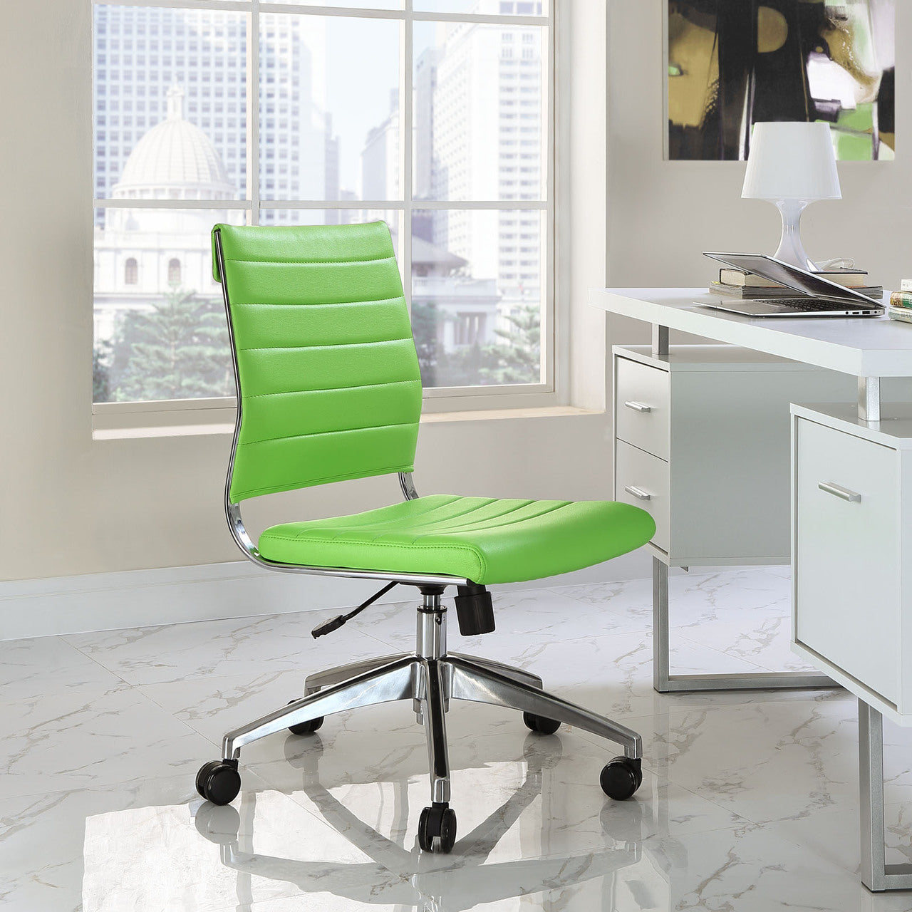 Jive Armless Mid Back Office Chair, Green Faux Leather