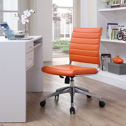 Jive Armless Mid Back Office Chair, Orange Faux Leather