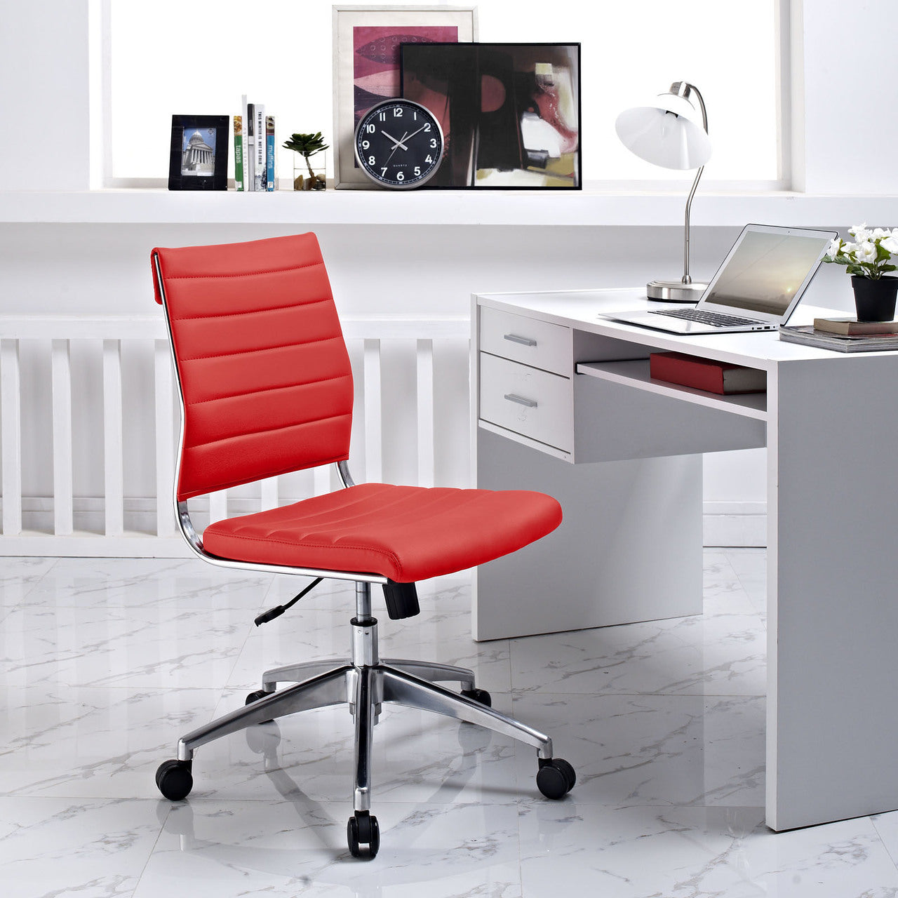 Jive Armless Mid Back Office Chair, Red Faux Leather