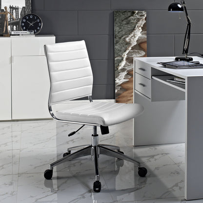 Jive Armless Mid Back Office Chair, White Faux Leather