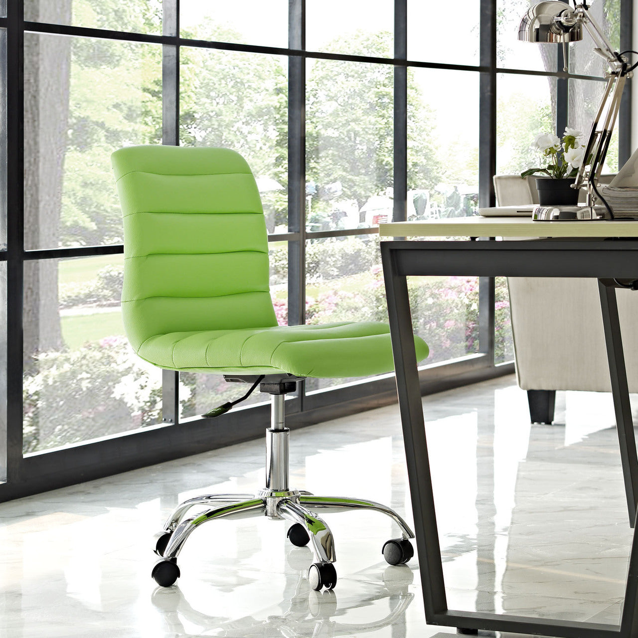 Ripple Mid Back Office Chair, Green Faux Leather