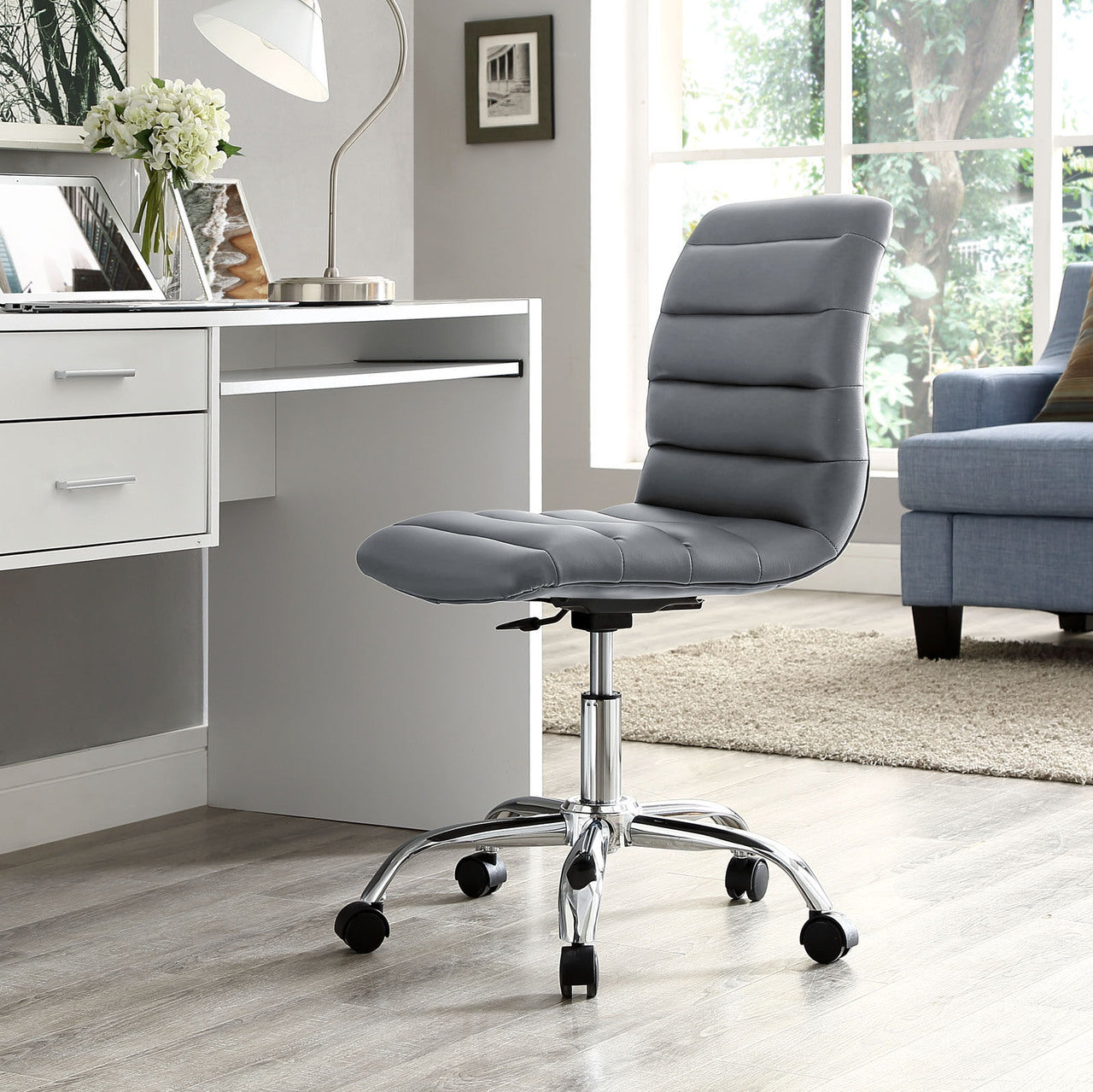 Ripple Mid Back Office Chair, Grey Faux Leather
