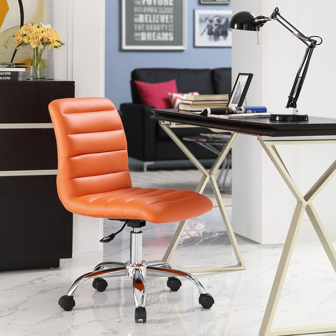 Ripple Mid Back Office Chair, Orange Faux Leather