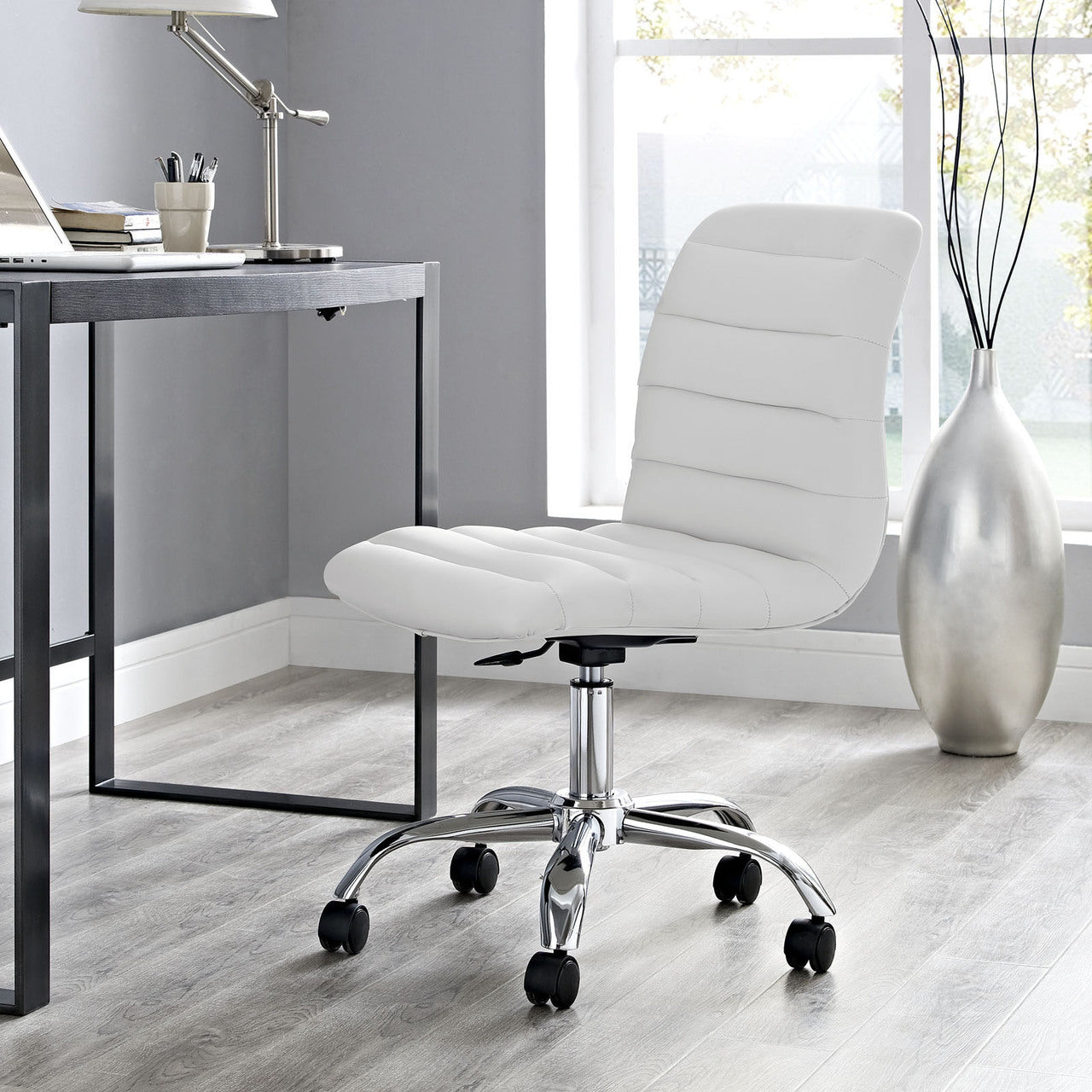 Ripple Mid Back Office Chair, White Faux Leather
