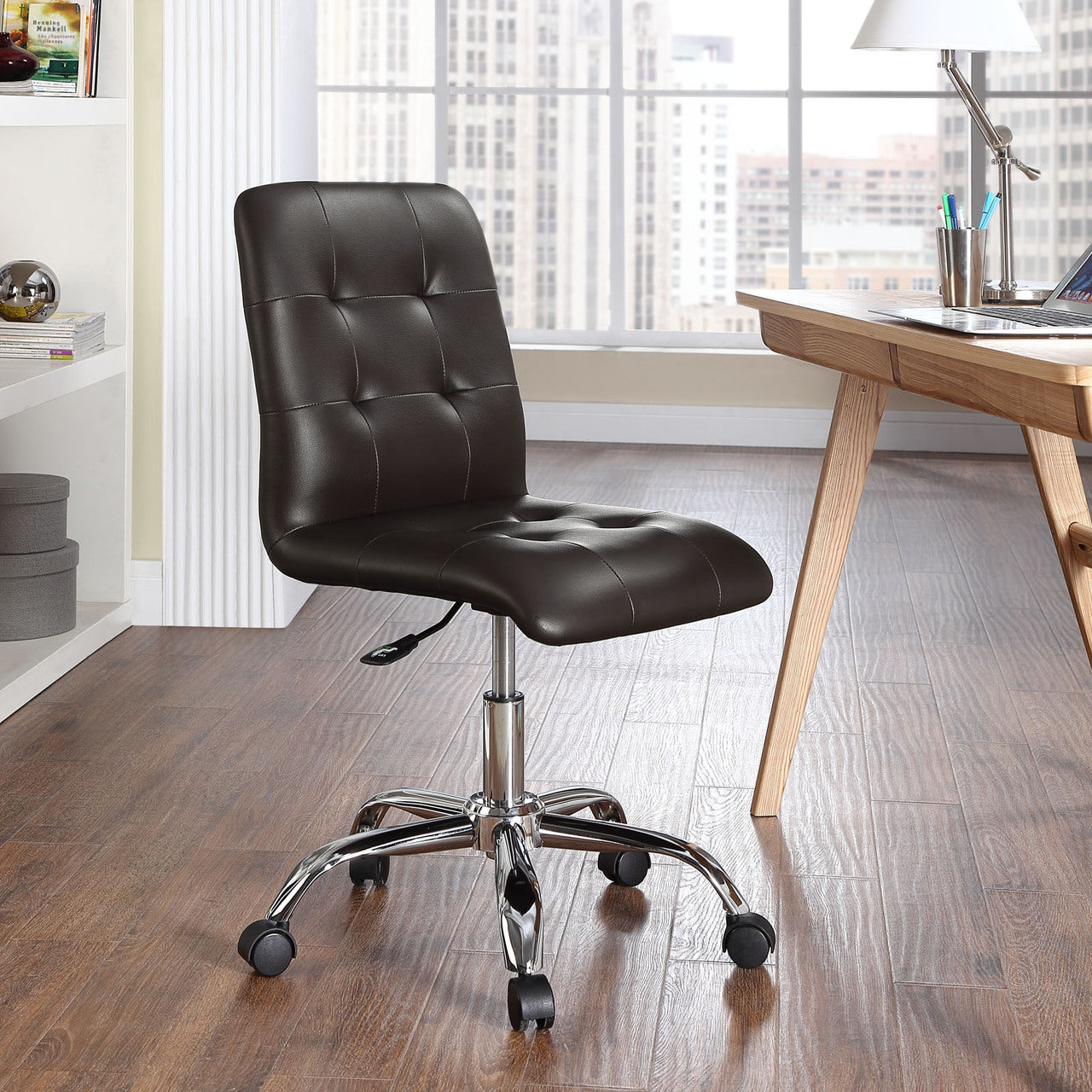 Prim Mid Back Office Chair, Brown Faux Leather