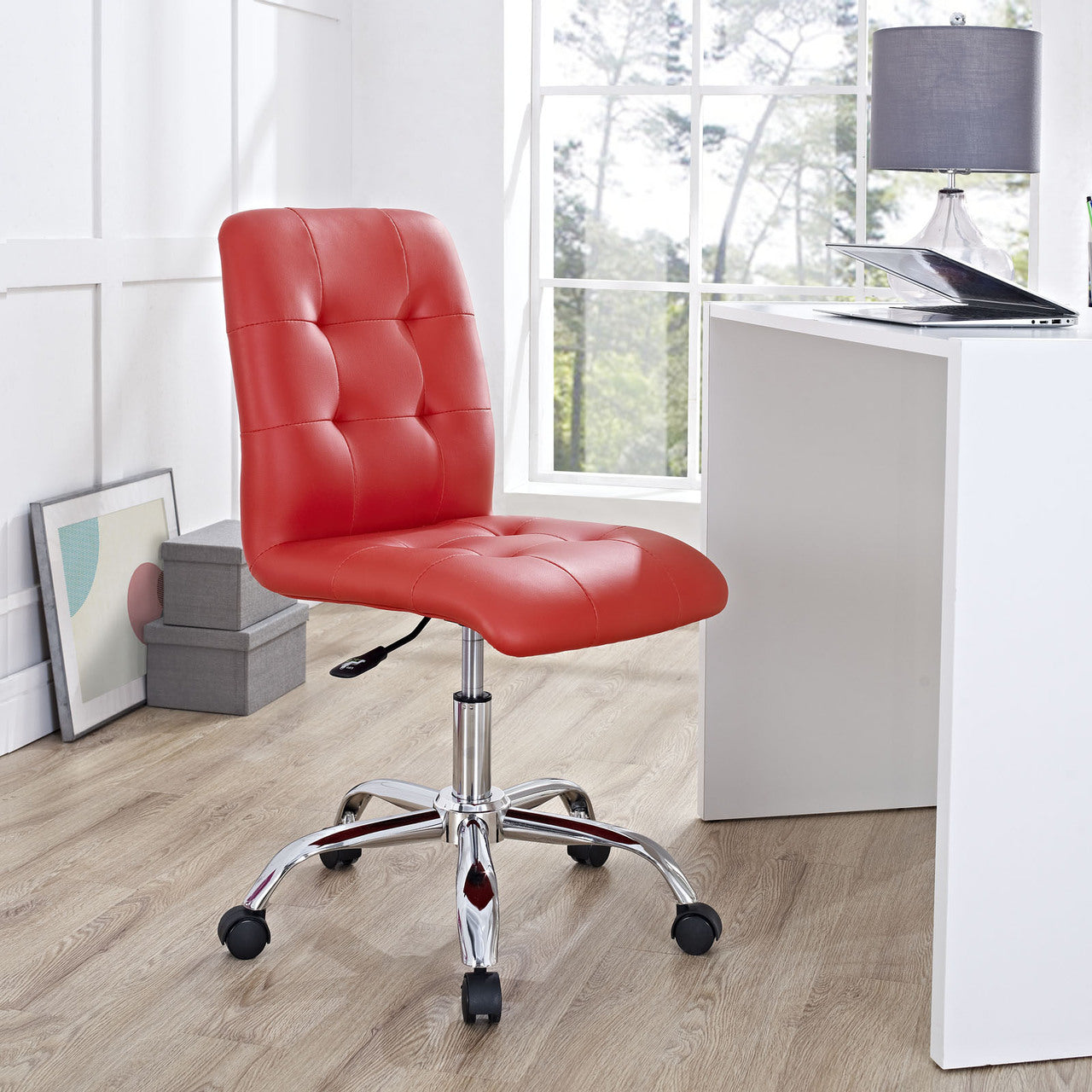 Prim Mid Back Office Chair, Red Faux Leather