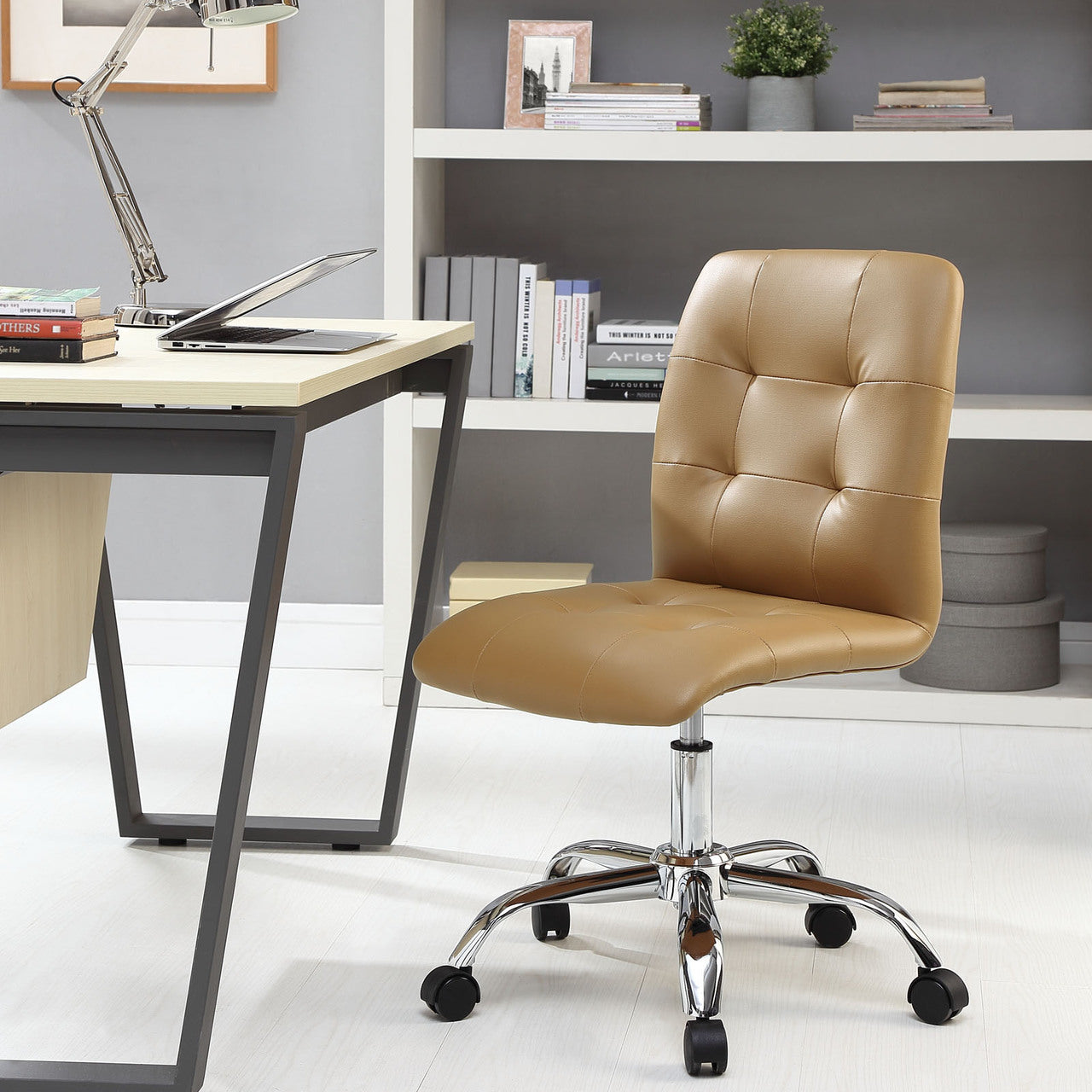 Prim Mid Back Office Chair, Tan Faux Leather