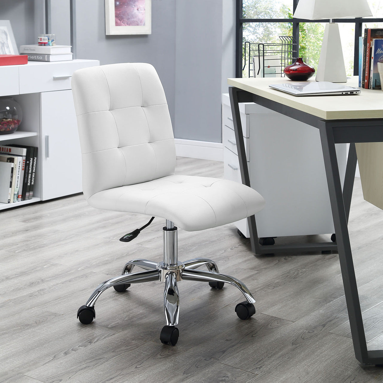 Prim Mid Back Office Chair, White Faux Leather
