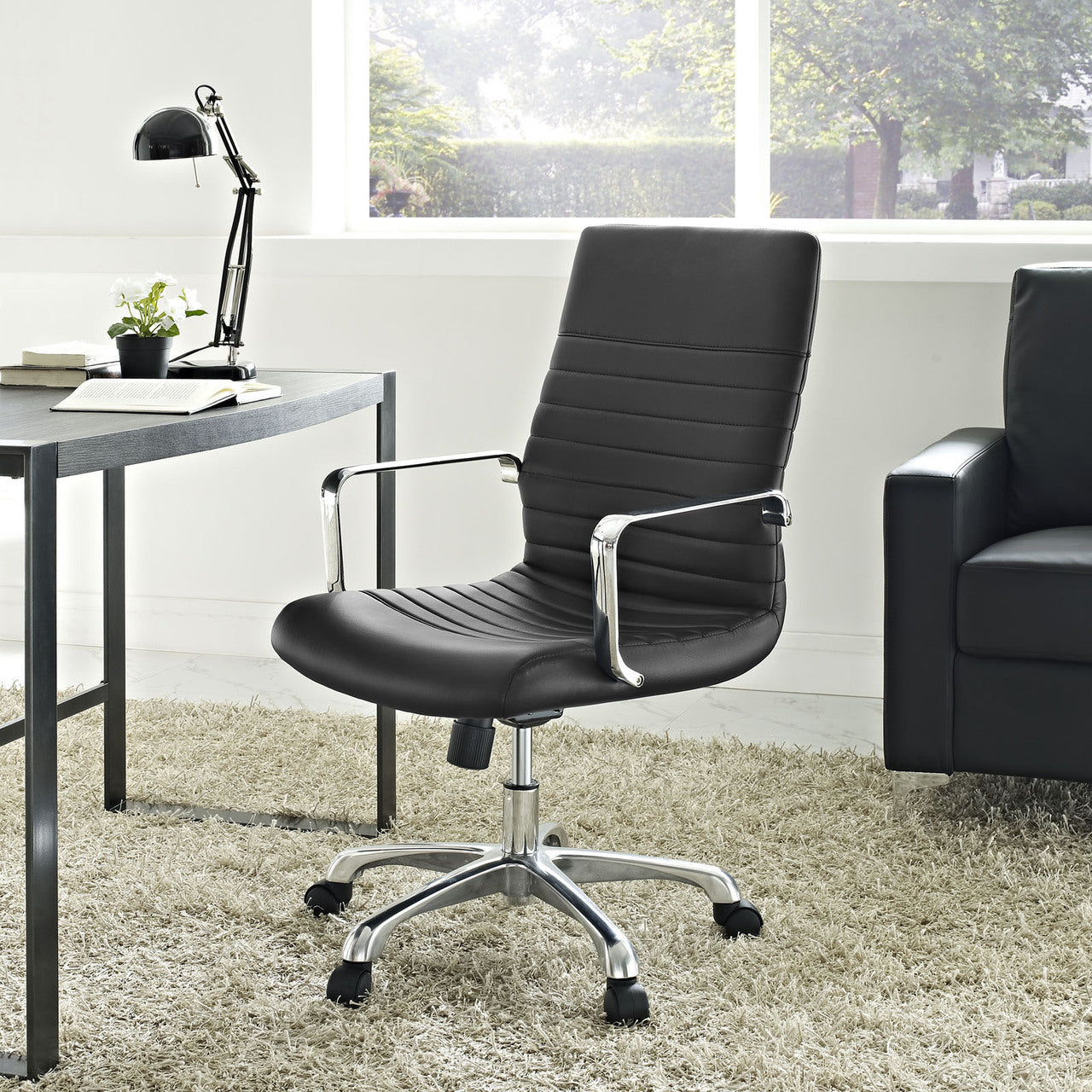 Finesse Mid Back Office Chair, Black Faux Leather