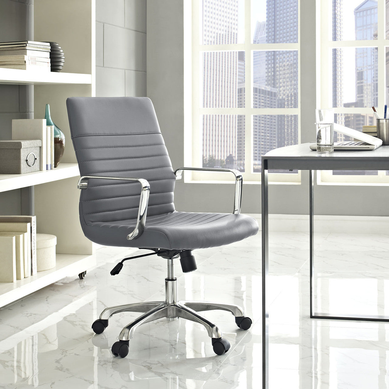 Finesse Mid Back Office Chair, Grey Faux Leather