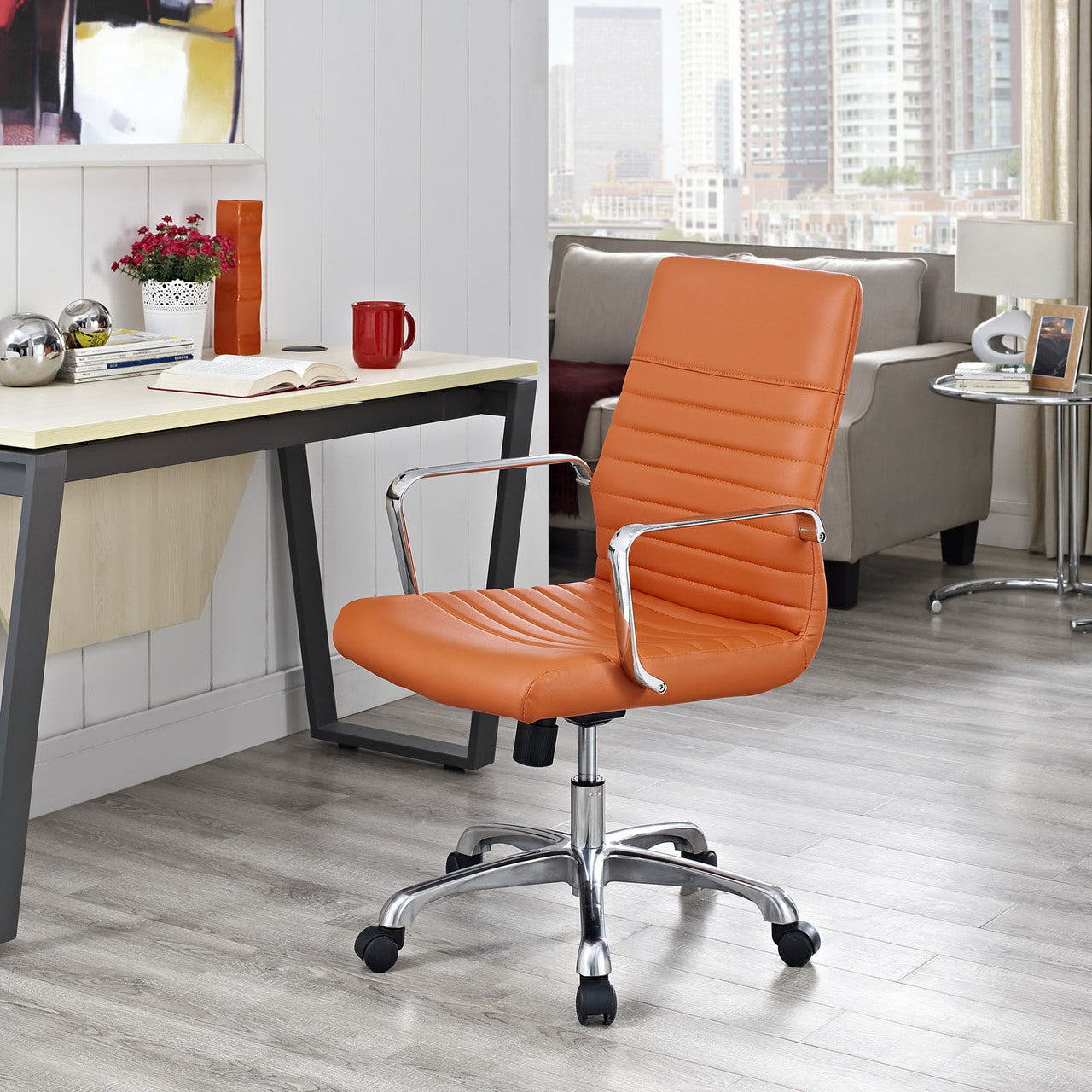 Finesse Mid Back Office Chair, Orange Faux Leather