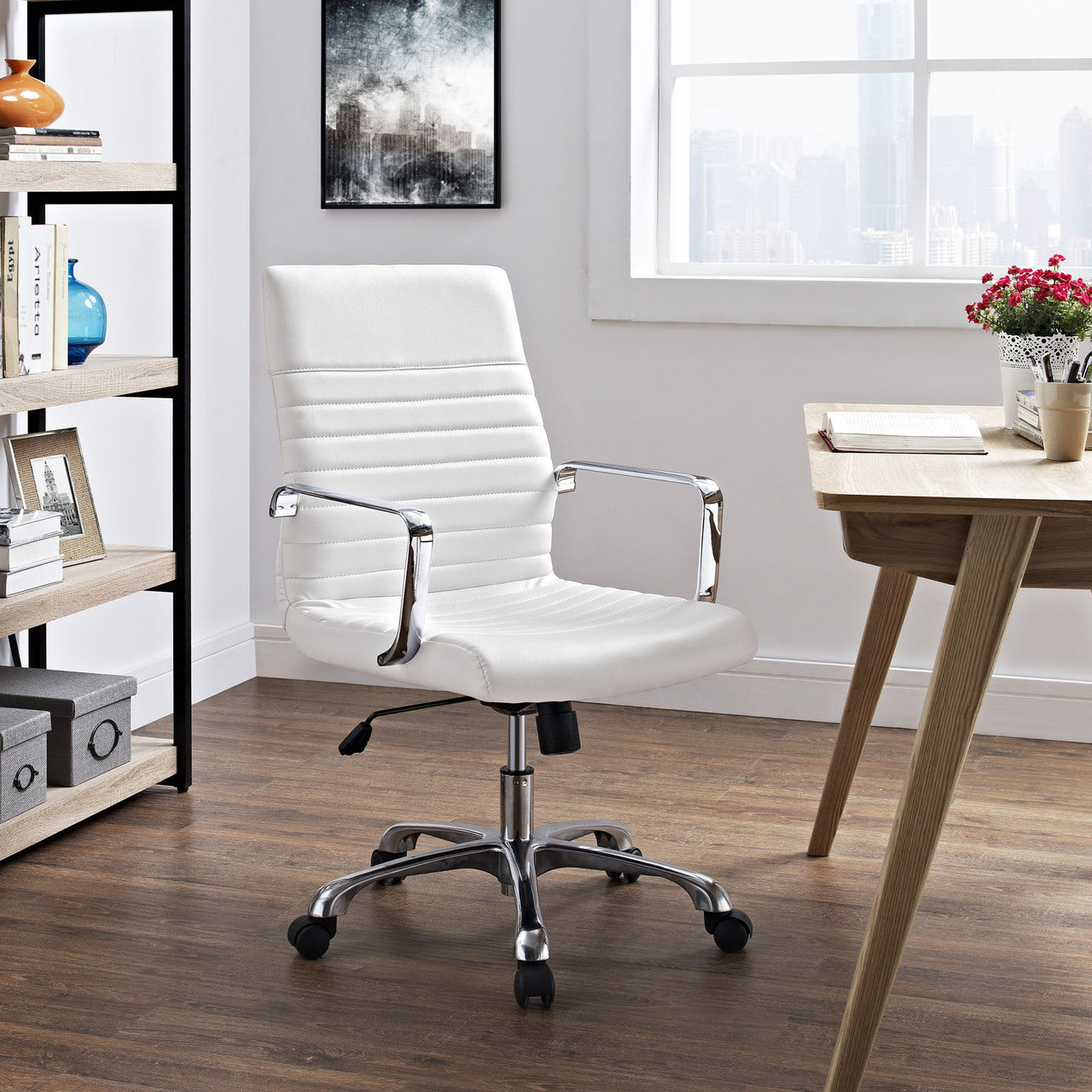 Finesse Mid Back Office Chair, White Faux Leather