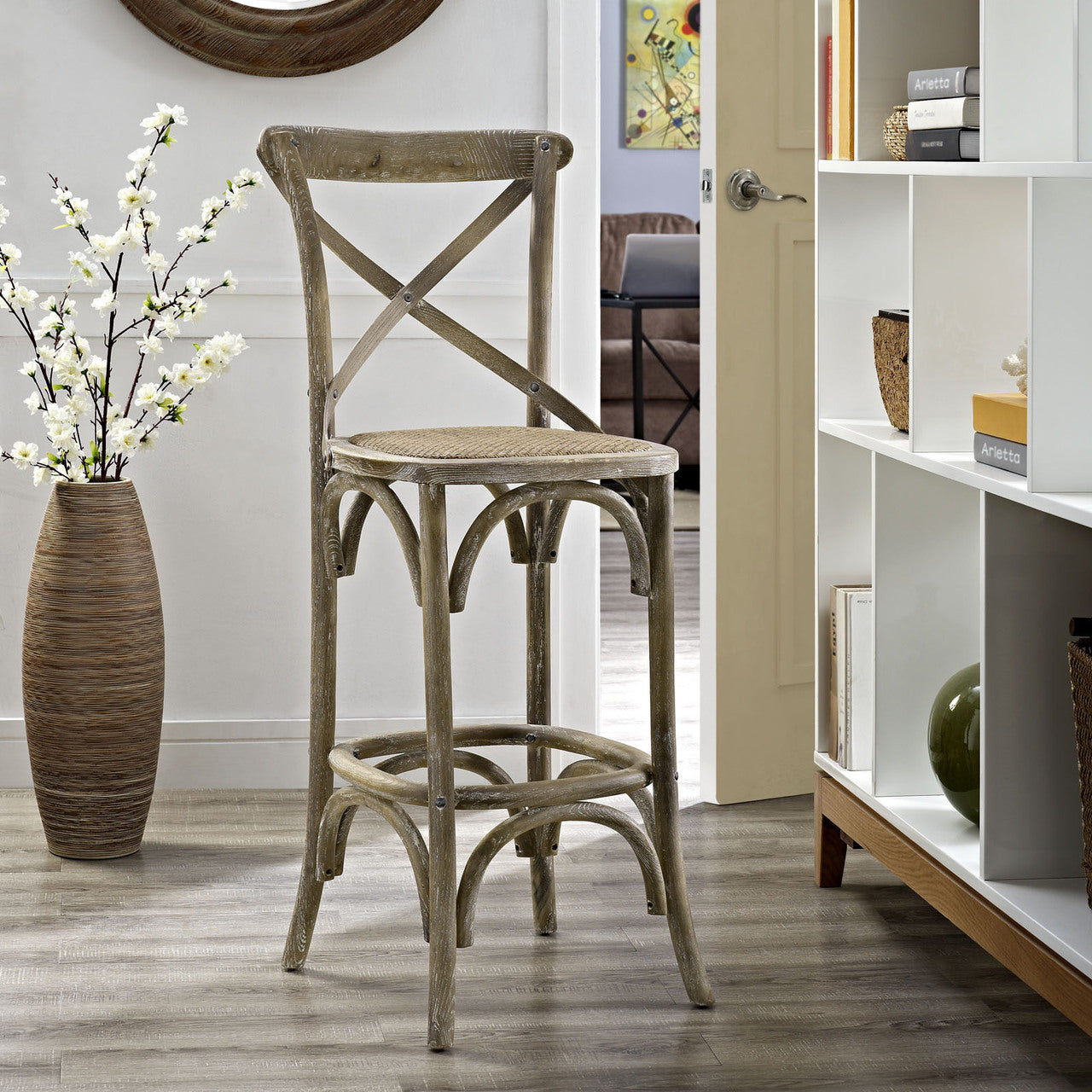 Gear Bar Stool, Grey Wood