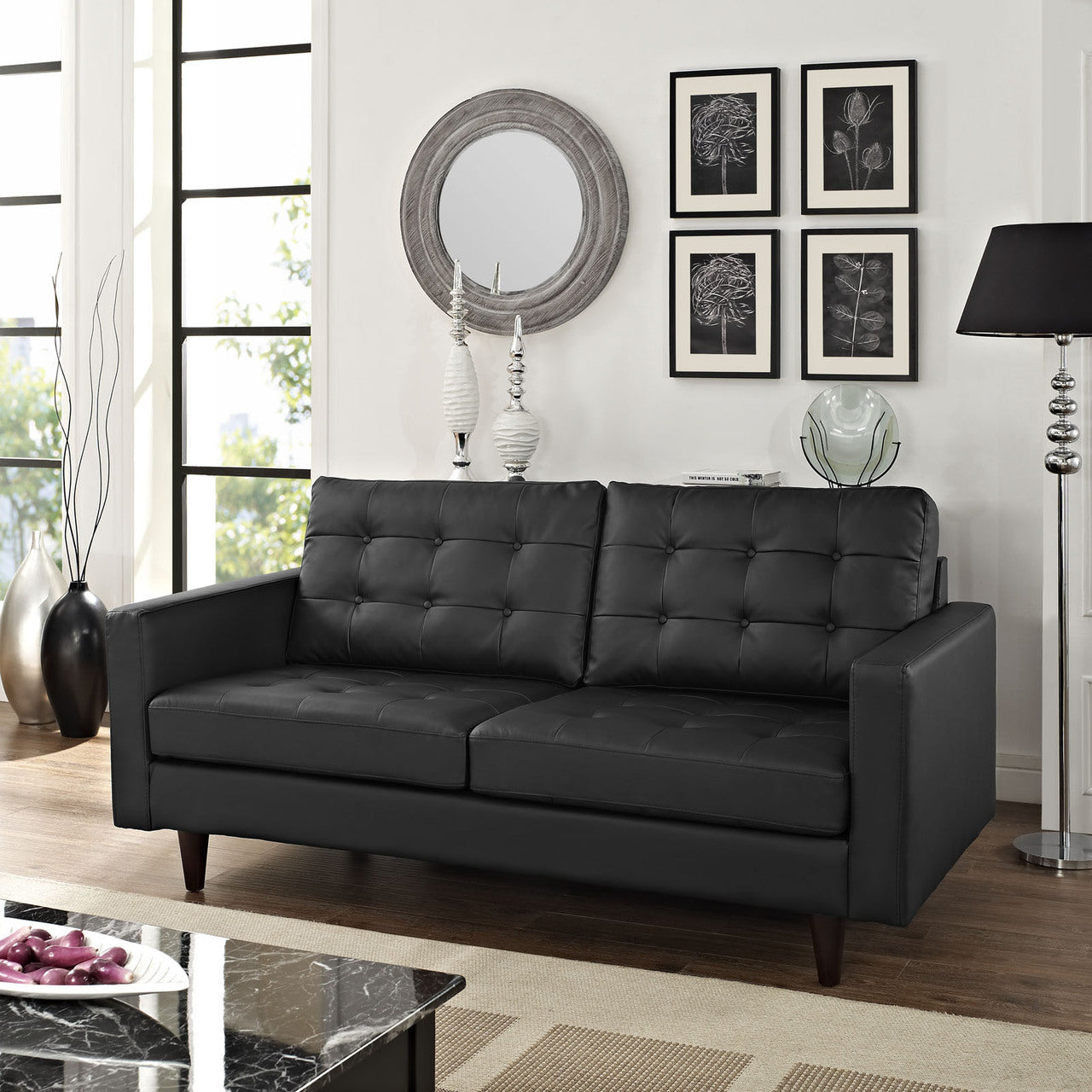 Empress Loveseat, Black Leather