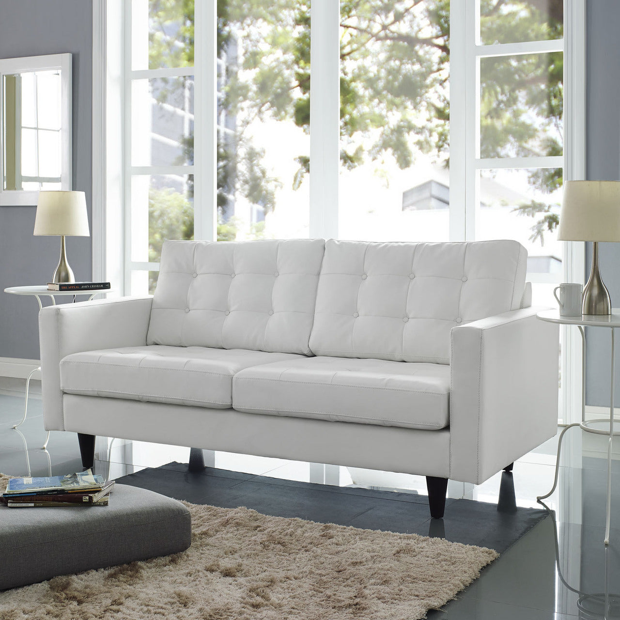 Empress Loveseat, White Leather