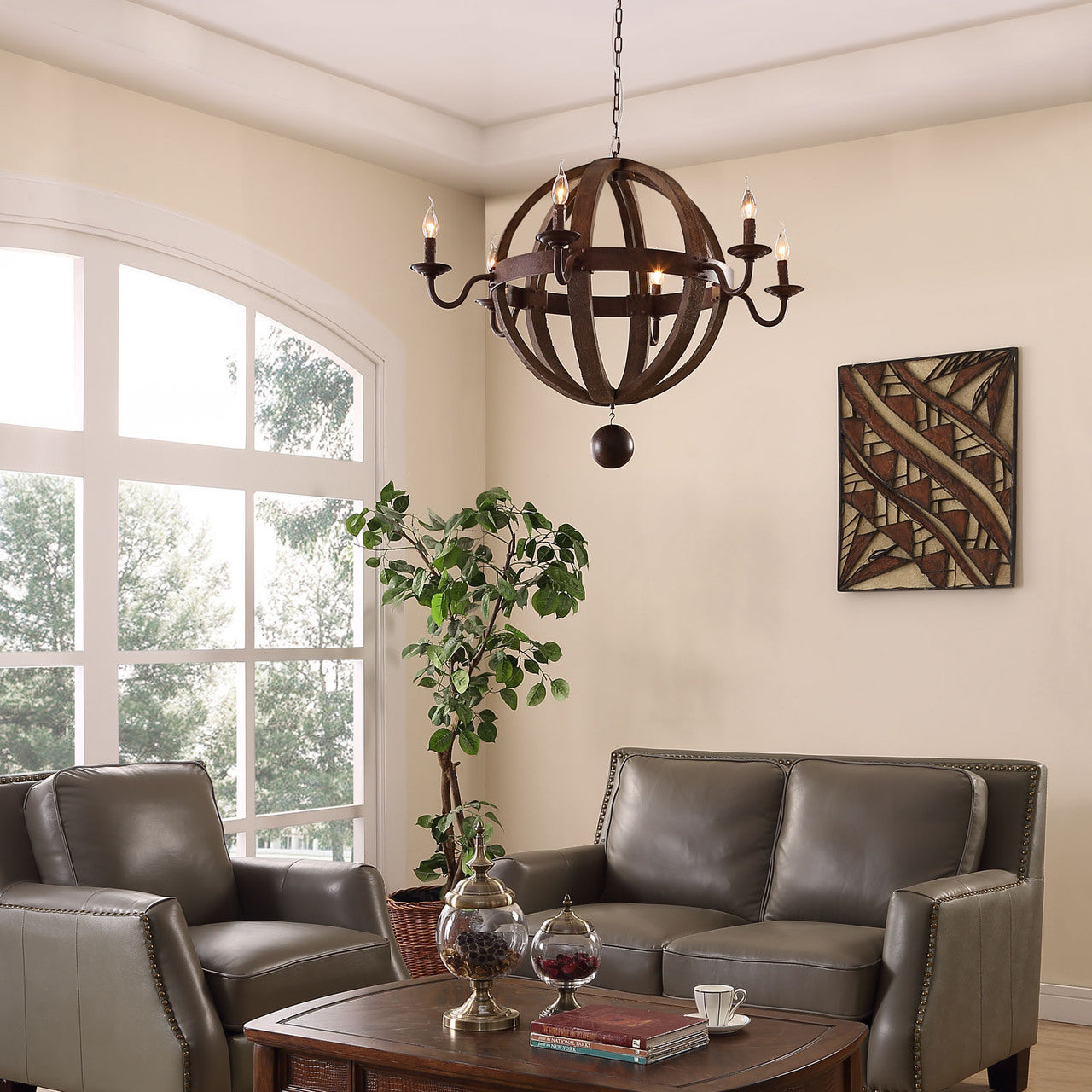 Catapult Chandelier, Brown Wood