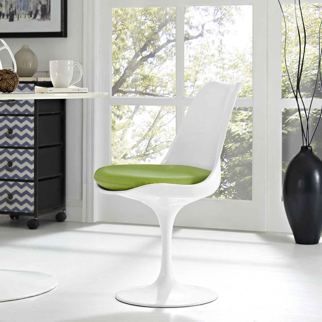 Lippa Dining Vinyl Side Chair, Green Plastic