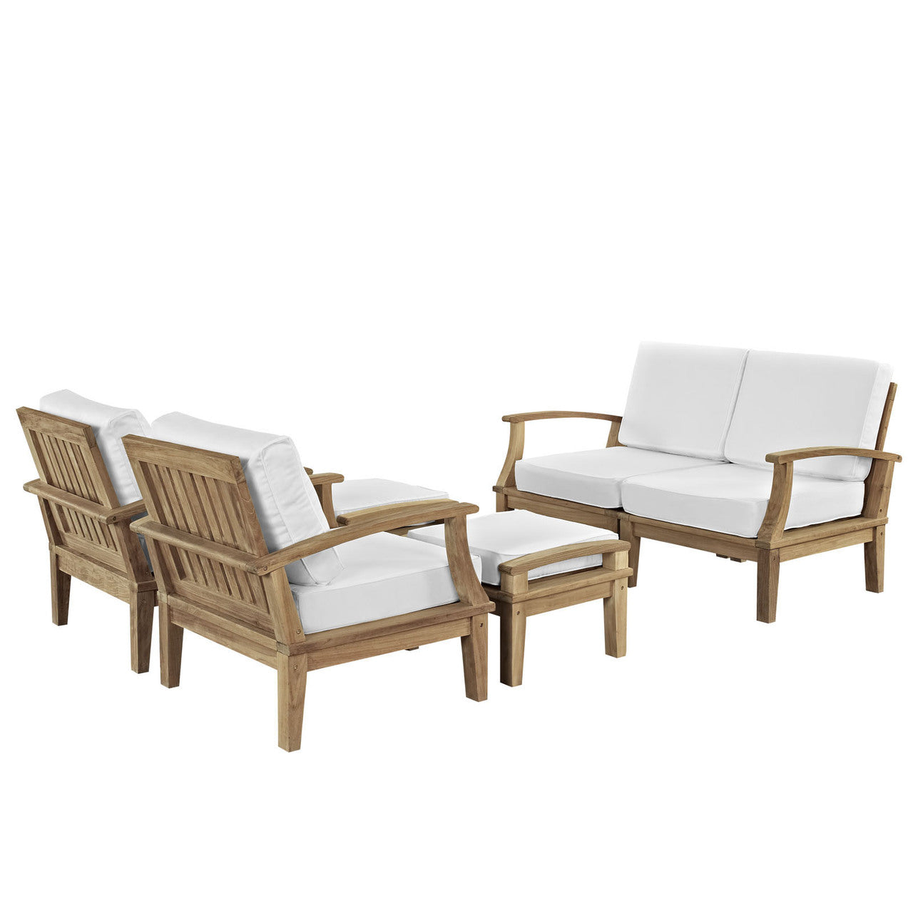 Marina 6 Piece Outdoor Patio Teak Sofa Set, White Wood