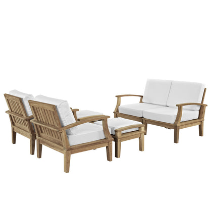 Marina 6 Piece Outdoor Patio Teak Sofa Set, White Wood