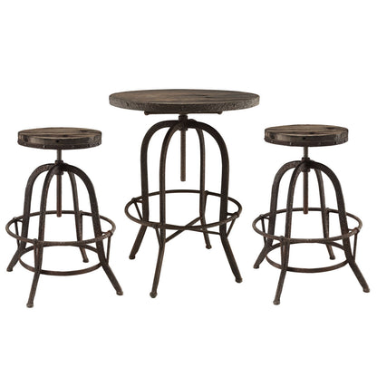 Sylvan 3 Piece Dining Bar Table Set, Brown Metal