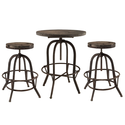 Sylvan 3 Piece Dining Bar Table Set, Brown Metal
