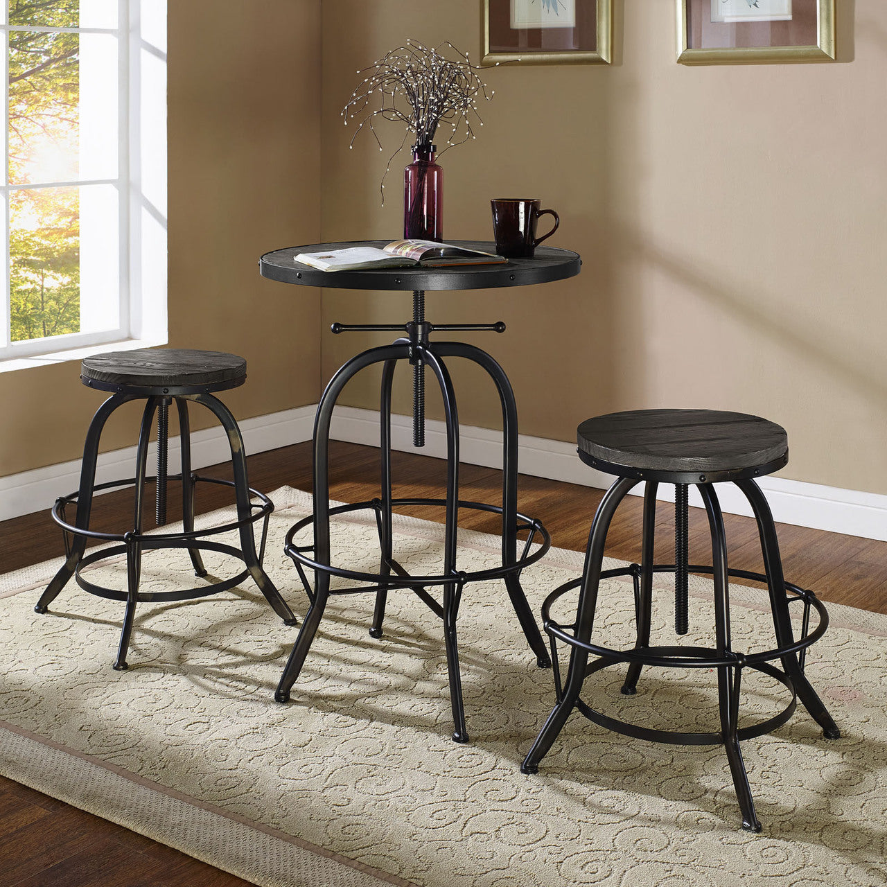 Collect 2 Piece Dining Bar Stool Set, Black Metal