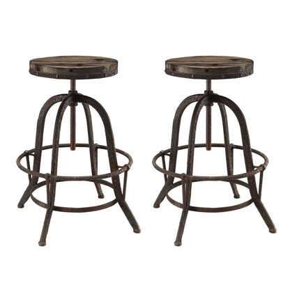 Collect 2 Piece Dining Bar Stool Set, Brown Metal