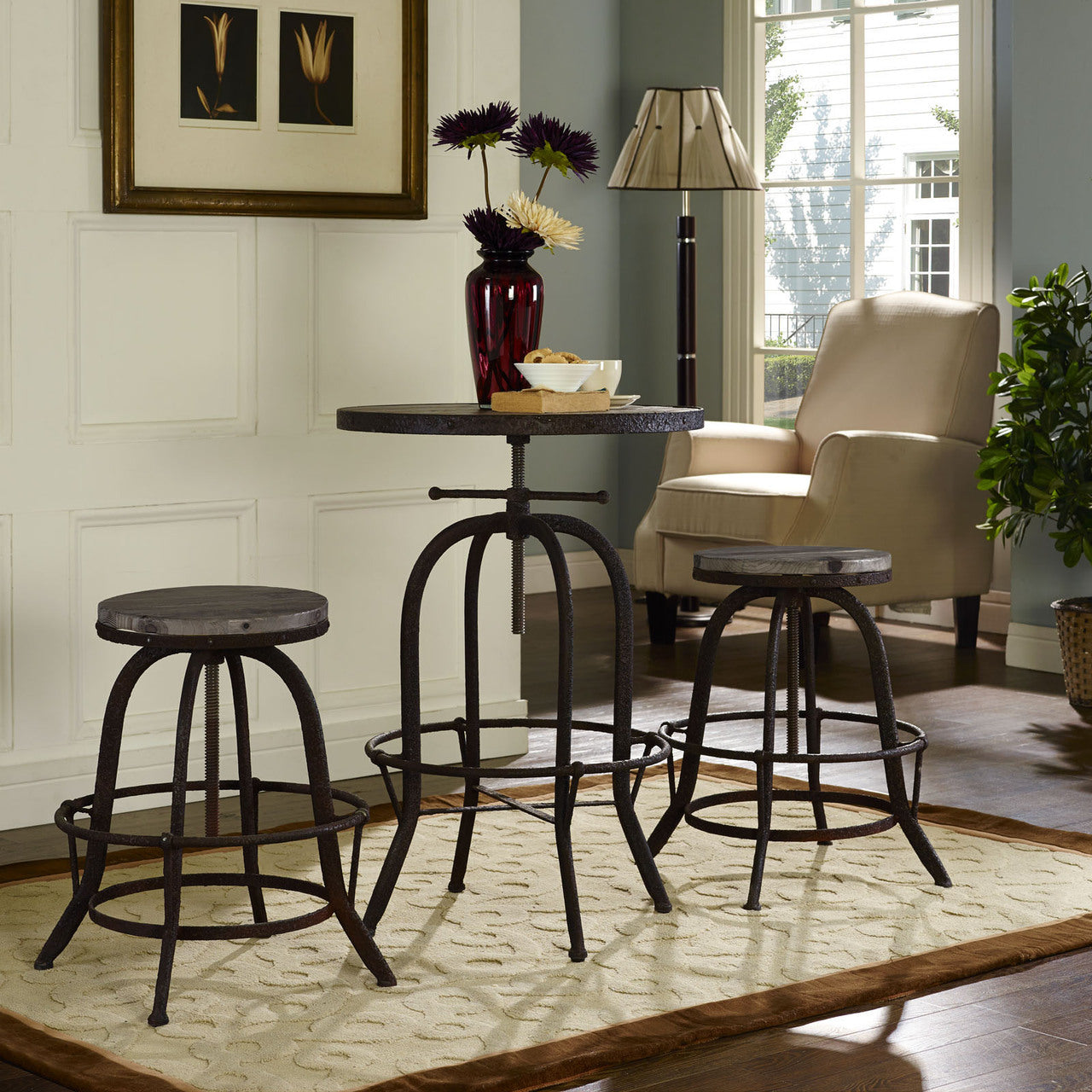 Collect 2 Piece Dining Bar Stool Set, Brown Metal
