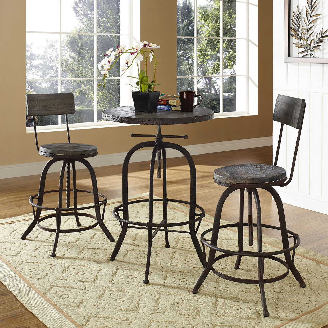 Procure 2 Piece Dining Barstool Set, Brown Metal